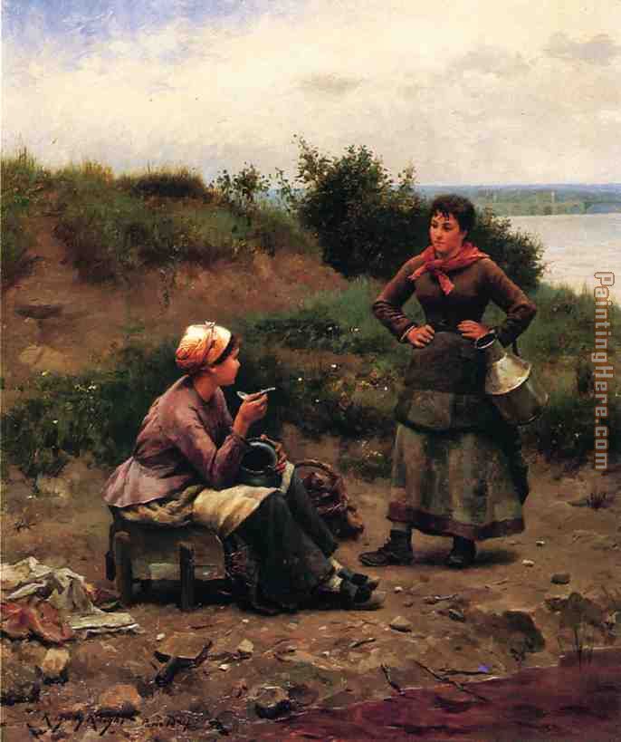 A Discussion Between Two Young Ladies painting - Daniel Ridgway Knight A Discussion Between Two Young Ladies art painting